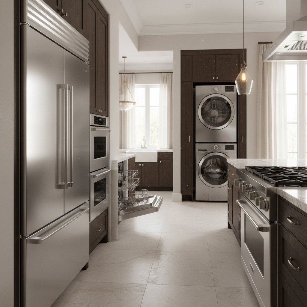 Premium kitchen and laundry appliances in a luxury home